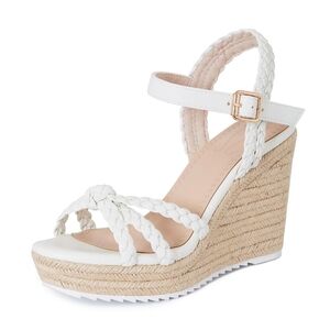 Mikarka White Braided Espadrille Wedge Sandals - Women